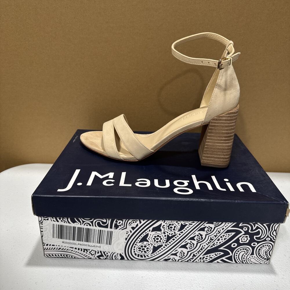 J.McLaughlin Shoes Shauna Suede Golden Tan Stacked Block Heel Sandals US 9.5M